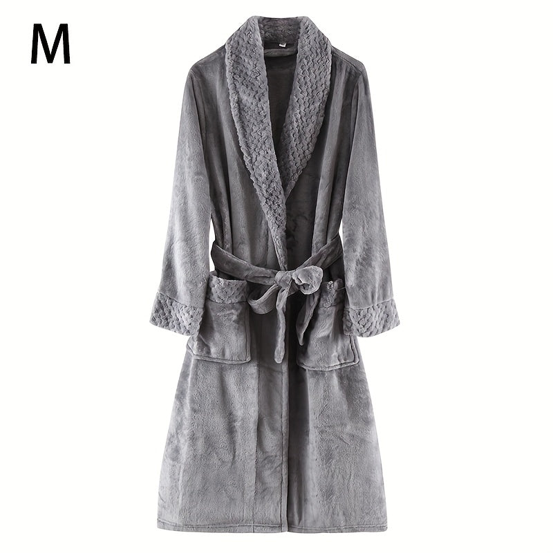 Thickened flannel bathrobe for autumn/winter, cozy unisex nightwear for home.