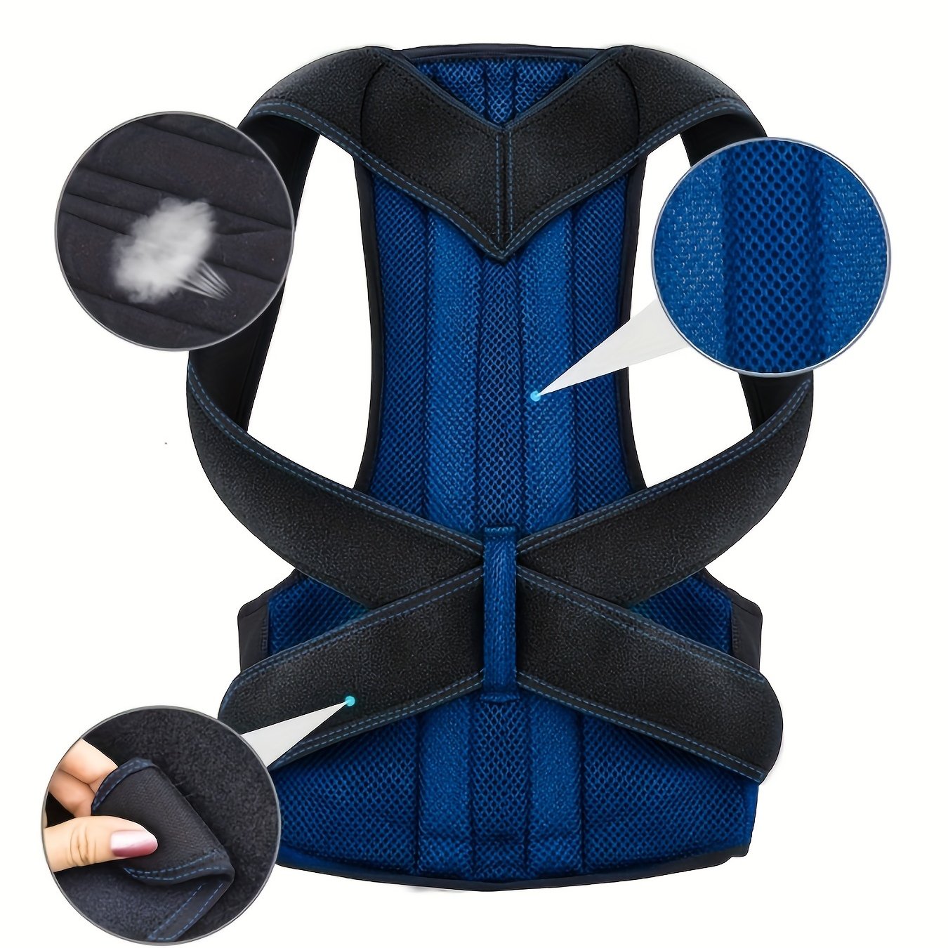 Flexible posture corrector vest with lumbar and shoulder support for improved posture and back pain relief.