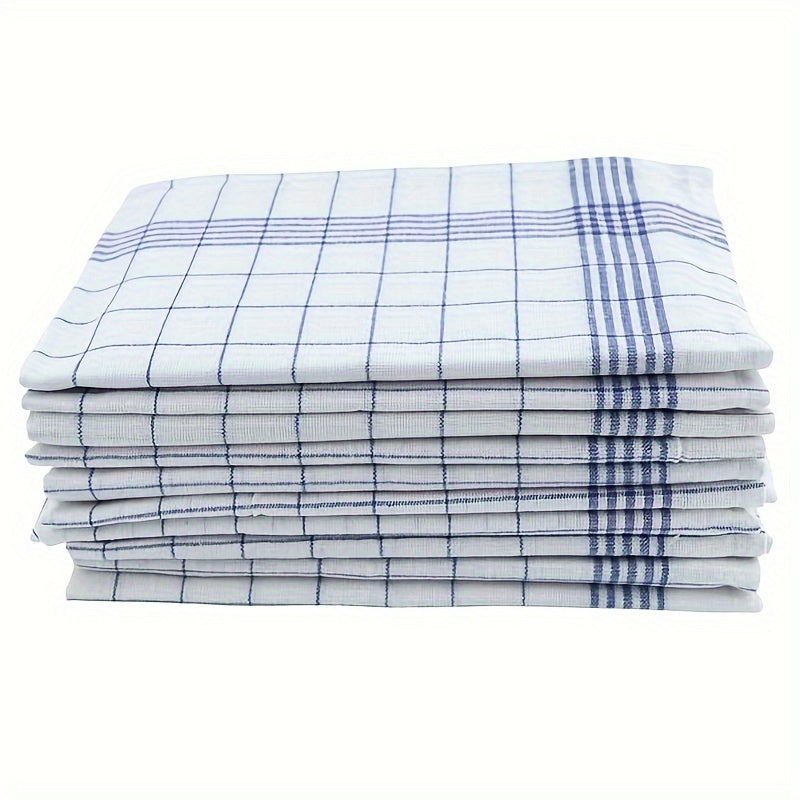 6/12pcs Dishcloths in 2 colors with Fabric Striped and Chequered Kitchen Towel designs (Blue Check and Red Check) for Kitchen and Restaurant use. Great kitchen supplies.