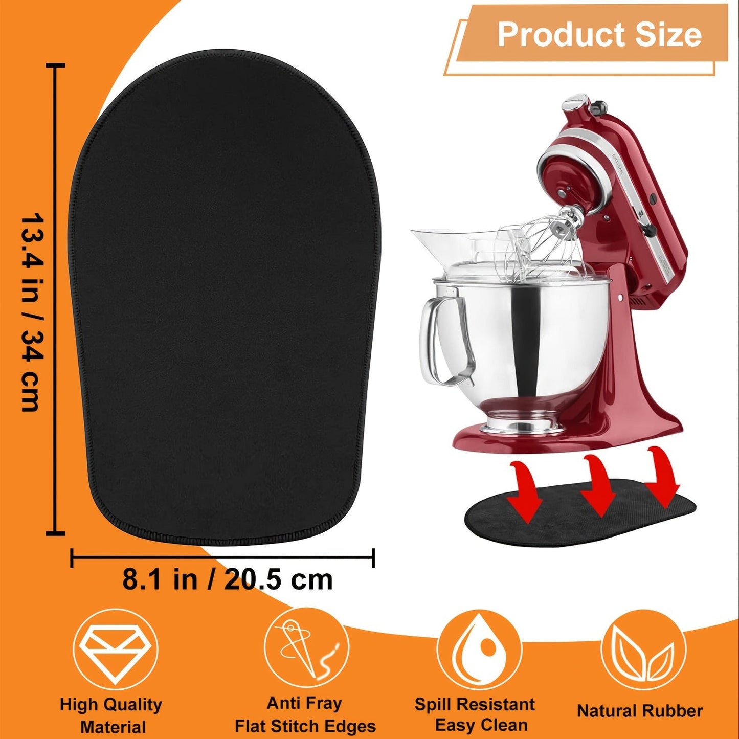 Sliding mat for 4.5-5 Qt Tilt-Head Stand Mixers makes moving your mixer easy and quiet. The spill-resistant tray, made with natural rubber and flat stitched edges, protects your desktop and is easy to clean.