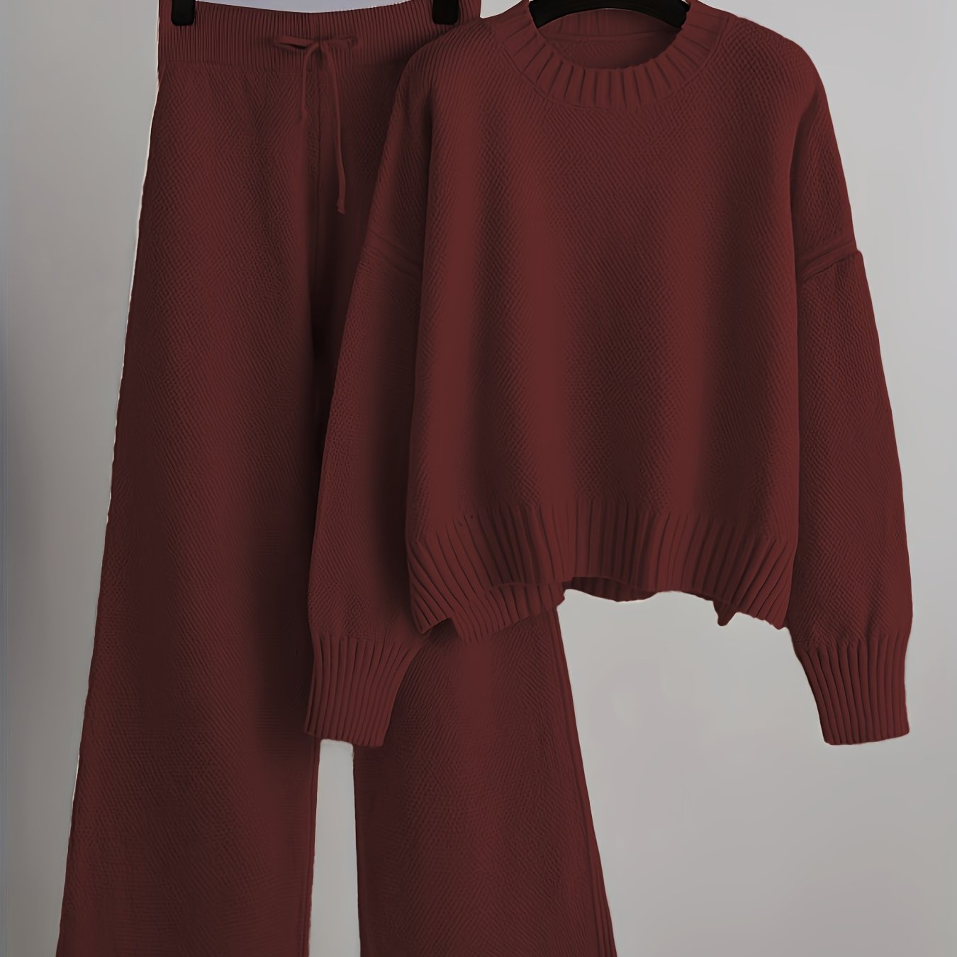 Fall/Winter Casual Knit Suit for Women with Loose Sweater and Wide Leg Pants