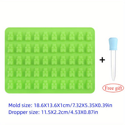 Silicone Mold Set: Includes 1 Dropper and 1 Gummy Bear Mold - 50 Cavities for Candy, Baking, and Chocolate Making