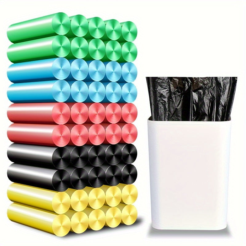 Pack of 100 Household Colorful Garbage Bags, Thick Disposable Plastic Bags for Office, Hotel, and Home - 5 Rolls