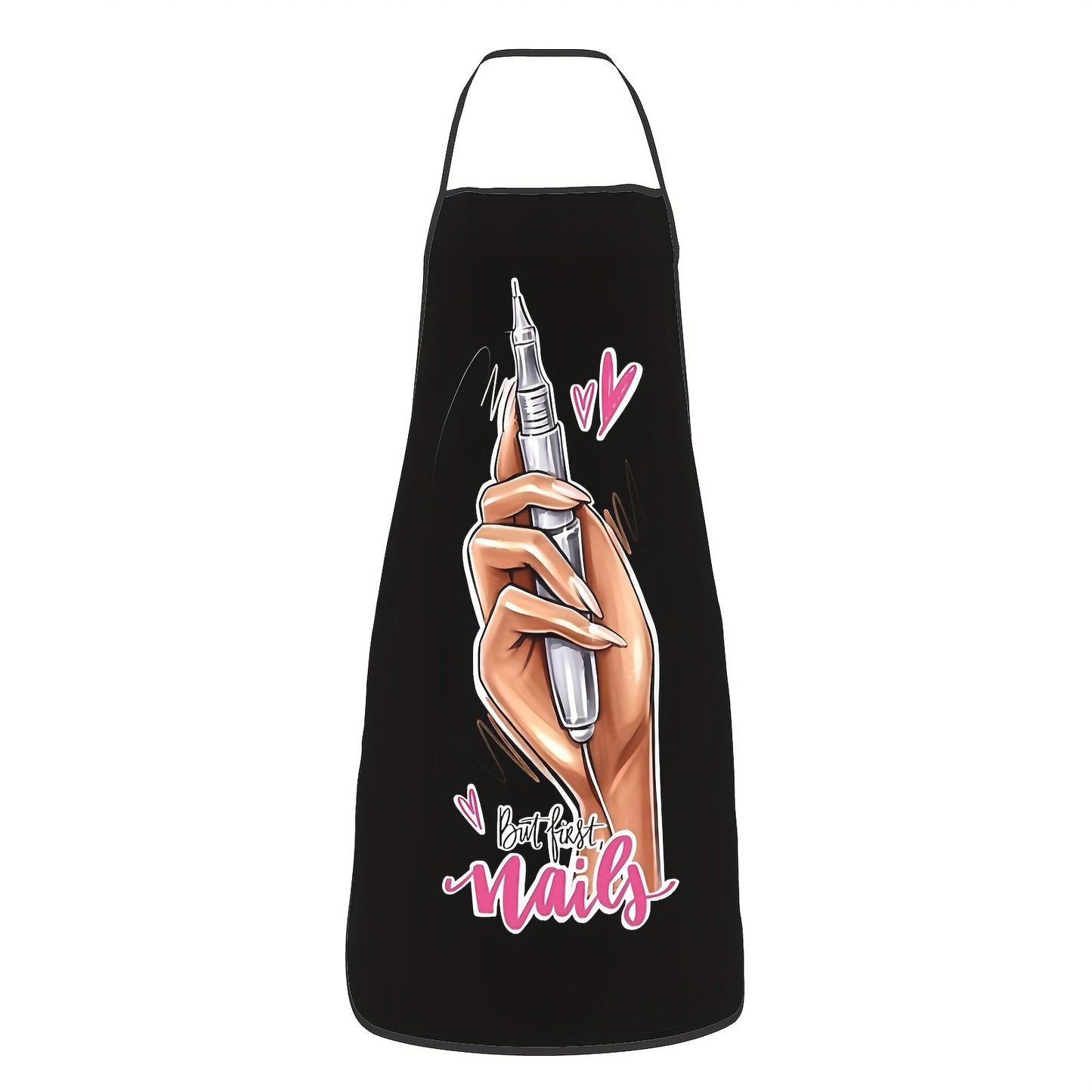 Durable 100% polyester apron for nail art design, cooking, gardening, and more, with adjustable neck band.