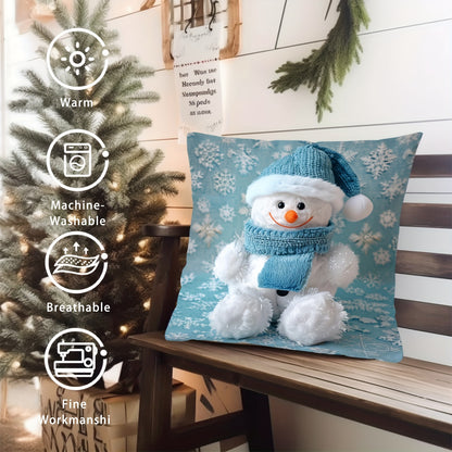 Contemporary Christmas Snowman Throw Pillow Cover, 44.96cm x 44.96cm, Hand Washable Polyester with Zipper Closure - Perfect for Sofa, Living Room, and Bedroom. (Insert not included) - Christmas Pillows, Christmas Decor.