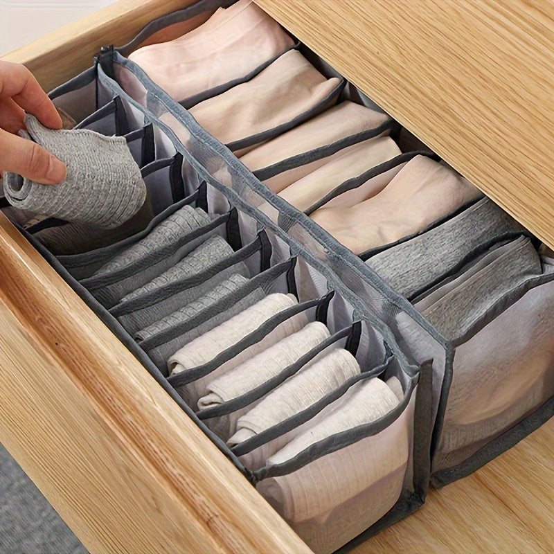 Set of 3 Foldable Fabric Storage Bins - Organize Underwear, Socks, and Accessories with Multi-Compartment Drawer Organizers - Ideal for Dorms and Home Organization