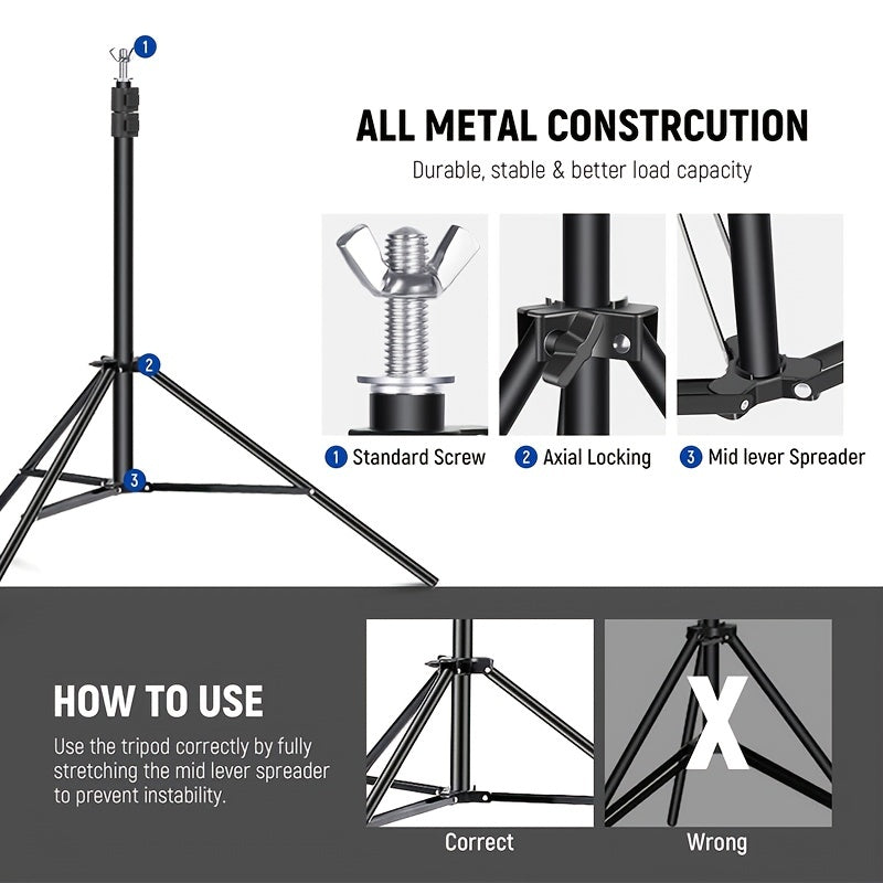 2m x 2m heavy-duty backdrop stand with support system for 200cm x 200cm or 6ft x 6ft backdrops.