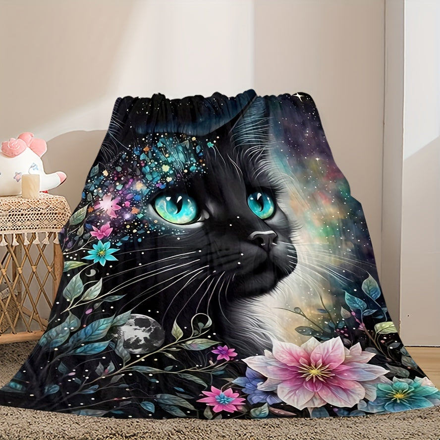 Black Cat Animal Blanket - 1 piece Flannel Throw Blanket suitable for all seasons. Perfect for use on beds, couches, and chairs. An Amazon's top-selling animal-themed gift blanket, ideal for winter naps, sofa covers, air conditioning, and sleepovers.