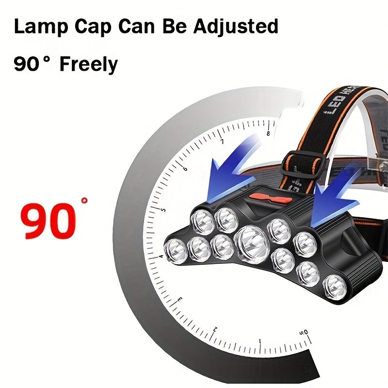 1pc Rechargeable USB Headlamp with 5/7/11 LED, Waterproof Portable Headlight for Outdoor Activities