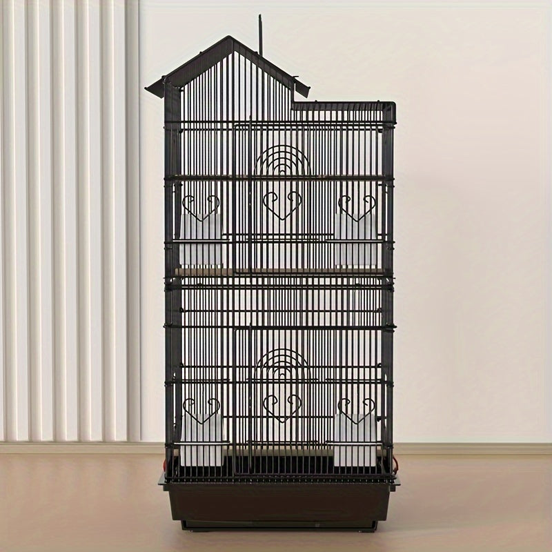 Large multi-layer bird cage with welded wire mesh for one pet bird.