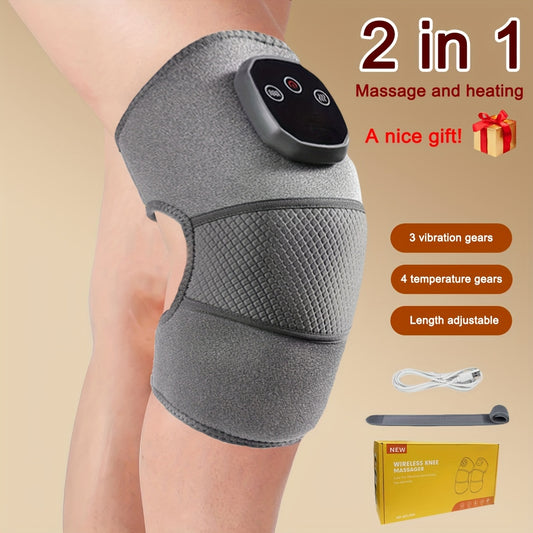 USB rechargeable knee massager with heat, vibration, and adjustable length - perfect gift.