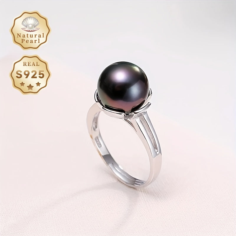 Unlock a truly special gift with this must-have item - a stunning Pearl Ring featuring a 10-11mm Round Deep Sea Tahitian Black Pearl set in S925 Silver. Each Women's Open Ring is unique, showcasing Haimou natural pearls with varying shapes and colors.