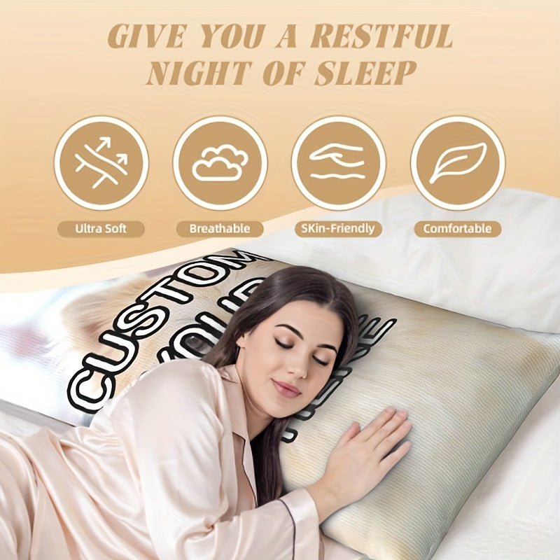 One piece of personalized long body pillowcase featuring photos or text, made from short plush material with double-sided printing. Perfect gift as a customized pillowcase cover, no pillow core included. Measures 50.8 × 137.16 cm.