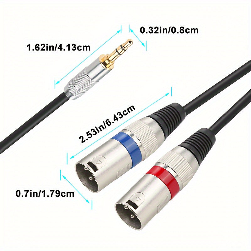 Gold-plated 3.5mm to XLR male audio cable with pure copper and dual XLR connectors for connecting mobile phones and computers to mixing consoles.