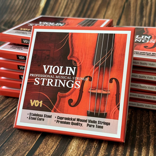 Universal full set of violin strings (G-D-A-E) with steel core and cupronickel wound, medium gauge, steel ball end E for 4/4, 3/4, 1/2, 1/4 violins.