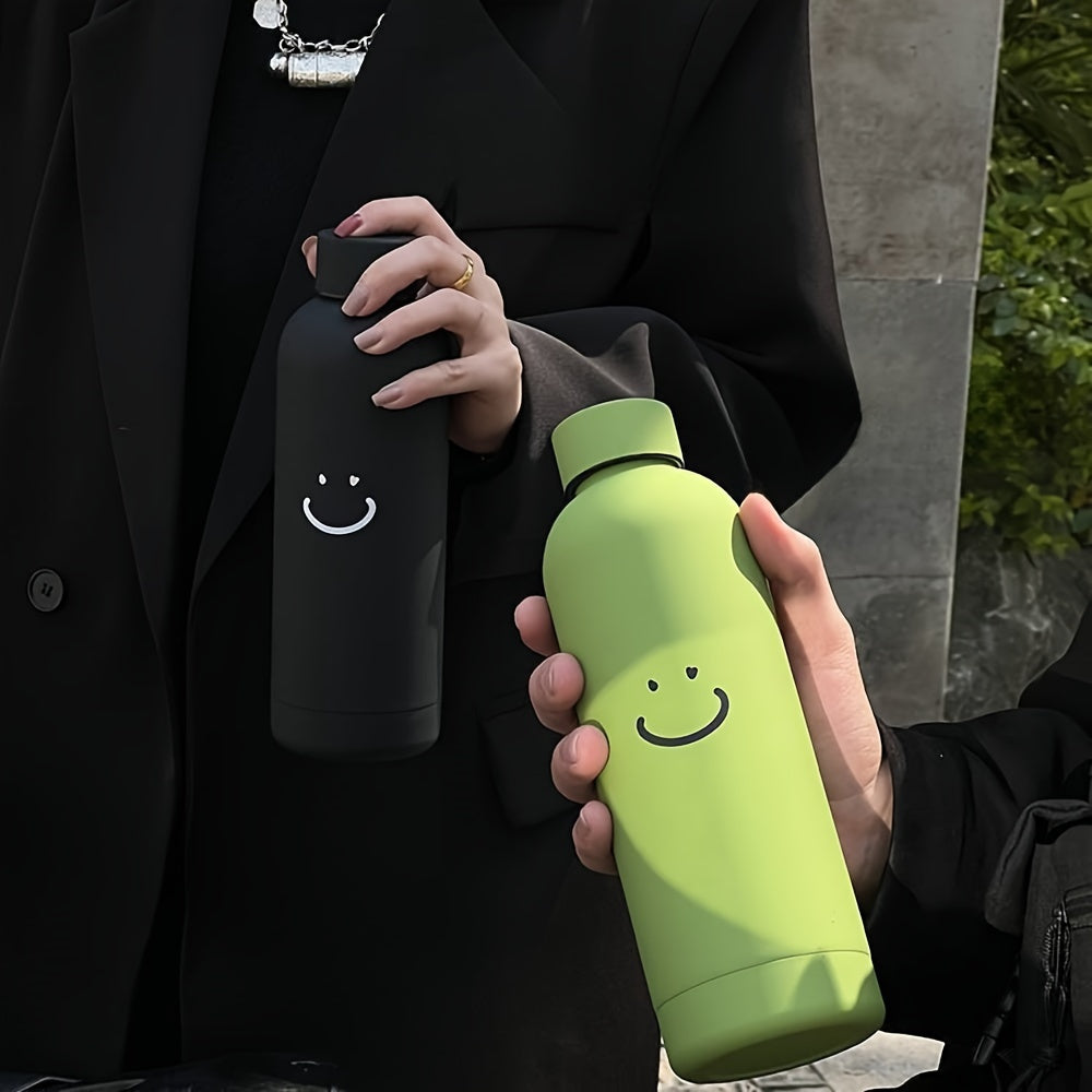 Stay hydrated in style with this sleek stainless steel insulated water bottle featuring a cheerful logo. This double-walled vacuum flask keeps drinks hot or cold, is reusable and break-resistant, and made from BPA-free materials. Ideal for gym, sports