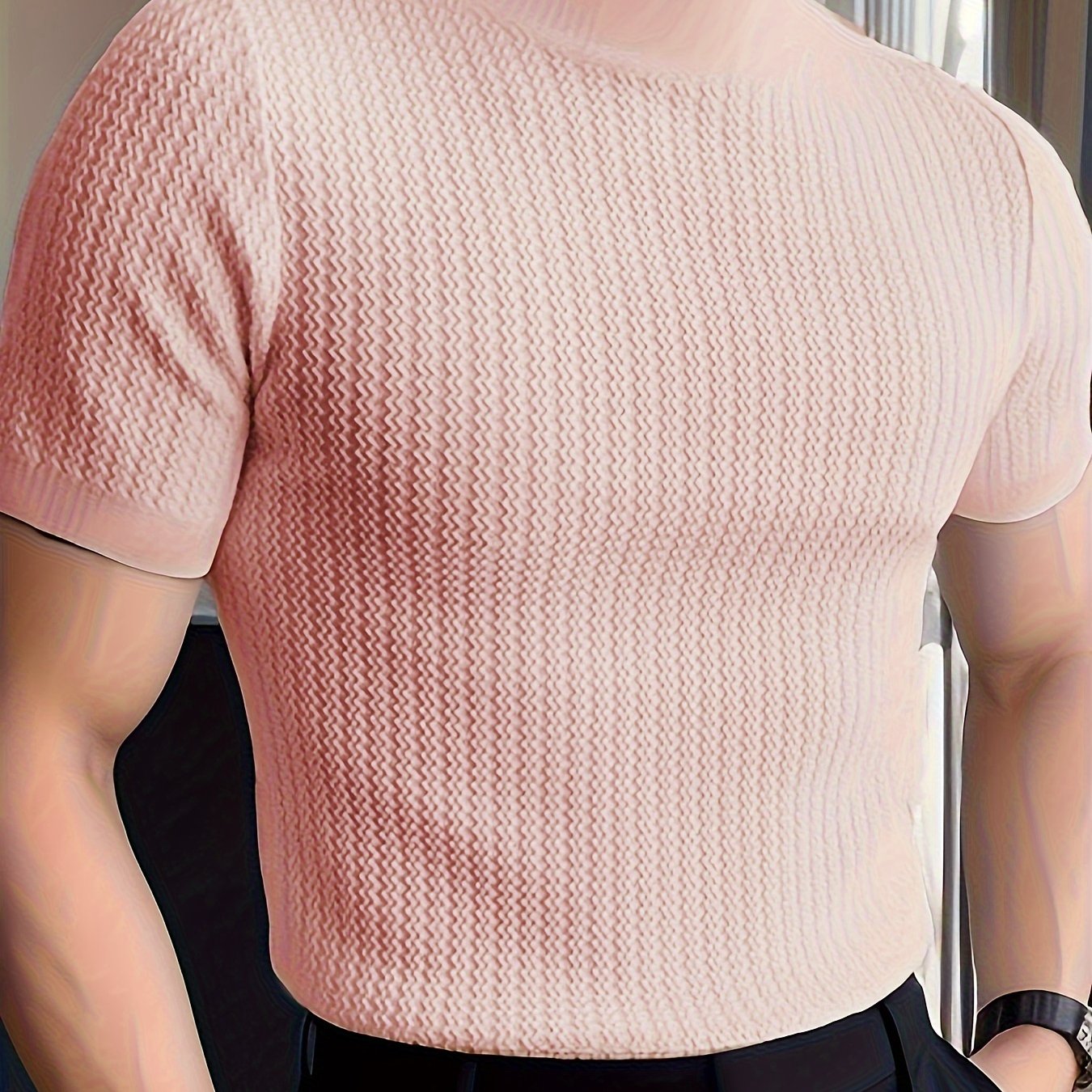 Men's high neck knit t-shirt for casual summer wear with European and American style