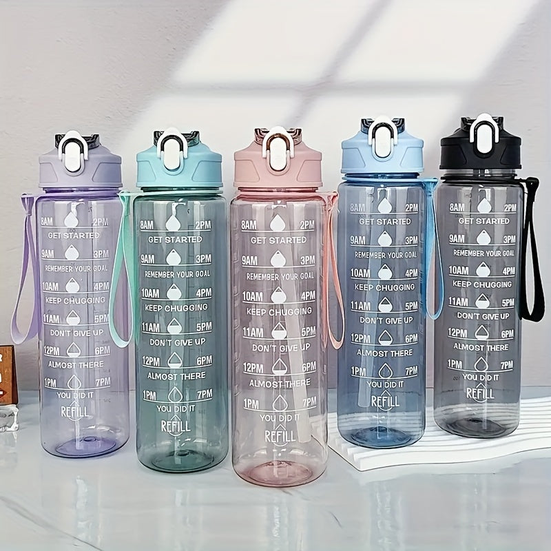 Gradient design sports water bottle with leakproof, portable, and large capacity, ideal for outdoor activities and daily use. Comes in transparent and gradient variations.