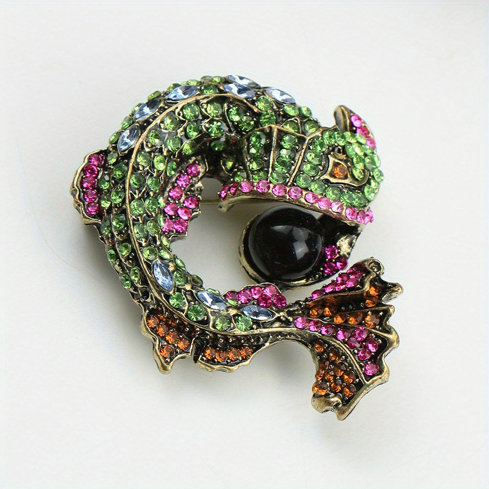 Chic Retro Fish Brooch Pin with Rhinestones & Enamel, Opulent Novelty Style