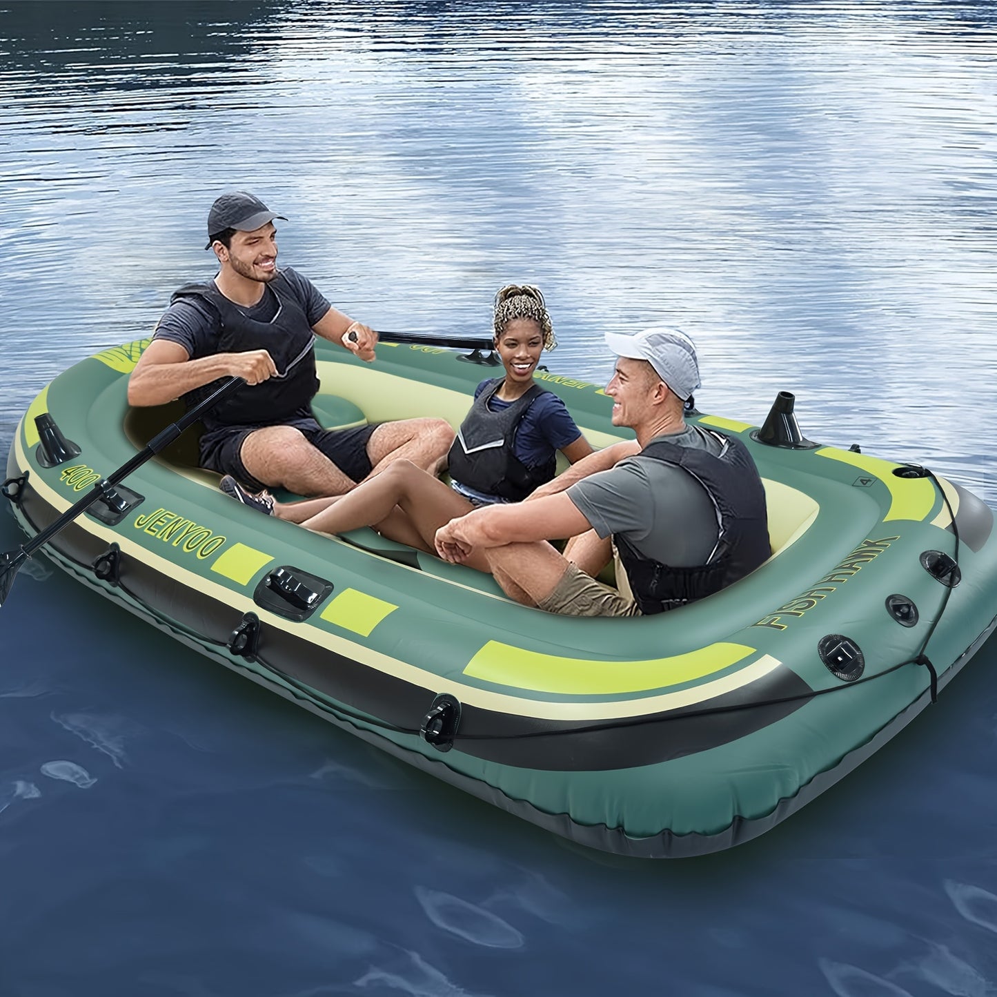 Durable PVC Inflatable Fishing Kayak Series with High-Output Pump, Luxury Paddle, Steering Rudder, Ideal for Various Bodies of Water.