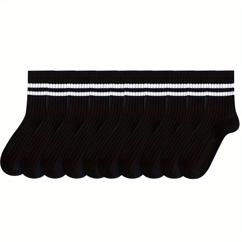 10 pairs of men's black and white long tube socks for autumn and winter, Japanese-style, absorbent, anti-odor, and versatile for sports.