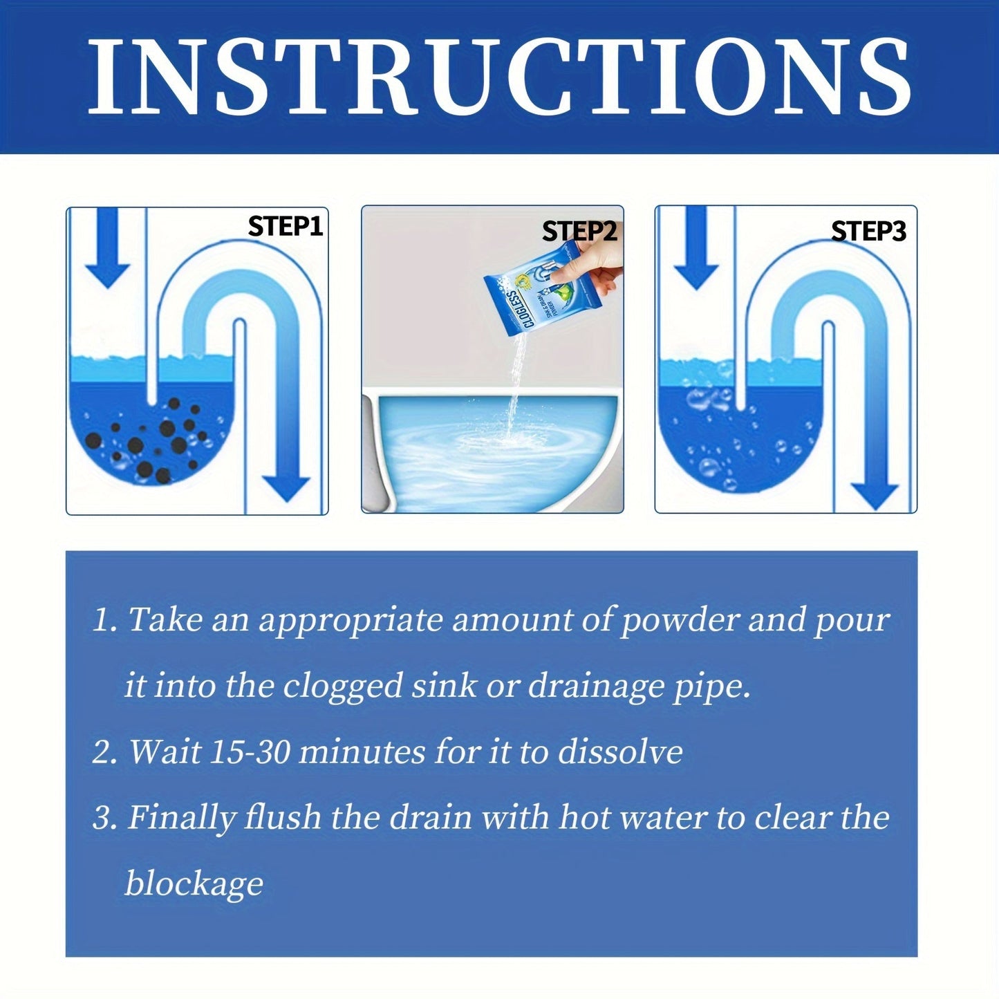 Drain Dredging Powder 1/2/5pcs Set - Unblocker for Kitchen and Bathroom Drains, Sewer Cleaning Agent for Clogs, Stains, and Odors. Deodorizing Cleaner for Fresh Drains and Odor Removal. Essential Cleaning Supplies and Tools for Apartments.