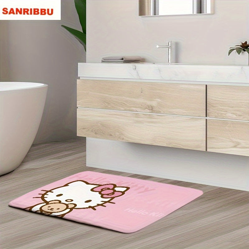 Sanrio tomonidan Hello Kitty multfilmi eshik mato - 60x40 sm, sirpanmaydigan, mashinada yuviladigan polyester gilam, yashash xonasi, yotoqxona, hammom uchun. Bayram bezaklari va sovg'a sifatida ajoyib!