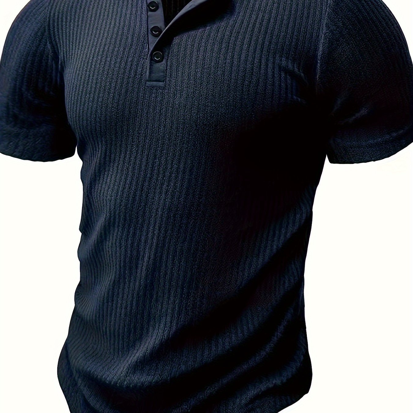 Solid stripe pattern knit short sleeve Henley shirt for men, perfect for summer leisure and outdoor activities.