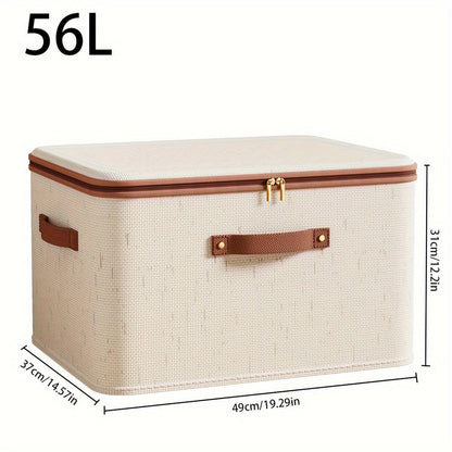 Portable Rural Style Organizer - Large Capacity Linen Storage Bin with Lid, Scratch & Wear Resistant; Foldable for Clothes, Blankets, Toys, Books