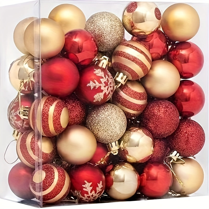 50 classic round plastic ornaments for Christmas tree decoration, suitable for various holidays and events. No feathers included. Ideal for Christmas parties.