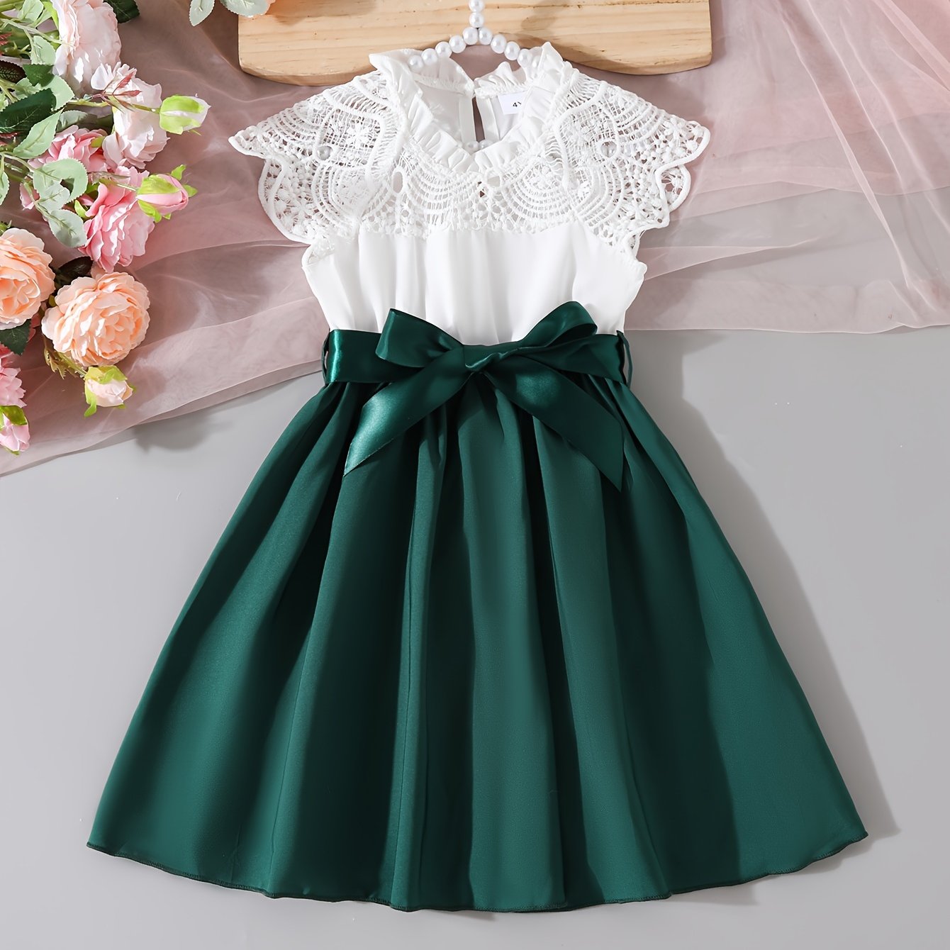 Sweet Girls Lace Sleeveless A-Line Summer Dress with Belt - Perfect for Casual Wear