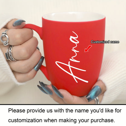 Custom 11oz ceramic coffee mug with personalized name design, ideal for birthday and Valentine's Day gifts for family and friends. Hand wash only.