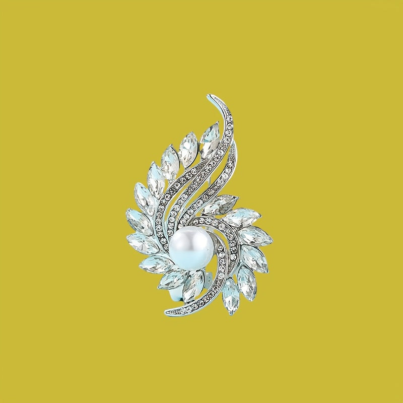 Chic Floral Brooch Pin with Rotating Feature for Women - Elegant Alloy Material, Stylish Design adorned with Faux Pearl Details