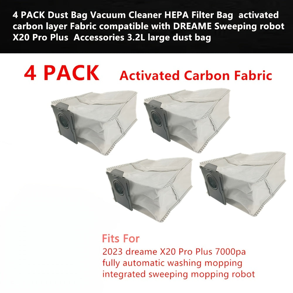 Upgrade your DREAME X20 Pro Plus Robot Vacuum with 4 Premium HEPA Filter Dust Bags - Featuring Activated Carbon Layer, Leak-Proof Design, and 3.2L Large Capacity for Integrated Mopping Robot Compatibility