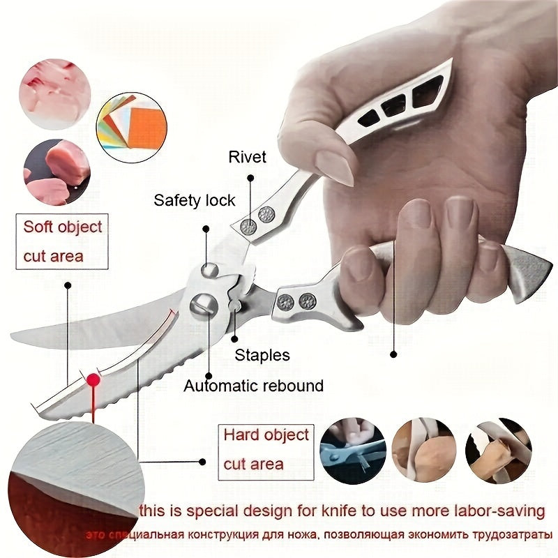 Ножницы для куриных костей из нержавеющей стали для профессионалов: 10.04 дюйма / 25.5 см, 190.5 г, легко чистятся, с дизайном крючка, идеально подходят для контакта с продуктами.