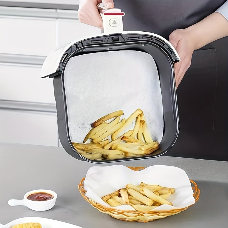 50 pieces of high-quality air fryer liners for healthier cooking and baking. These non-stick, oil-absorbing papers are perfect for use at home with air fryers, ovens, and more.