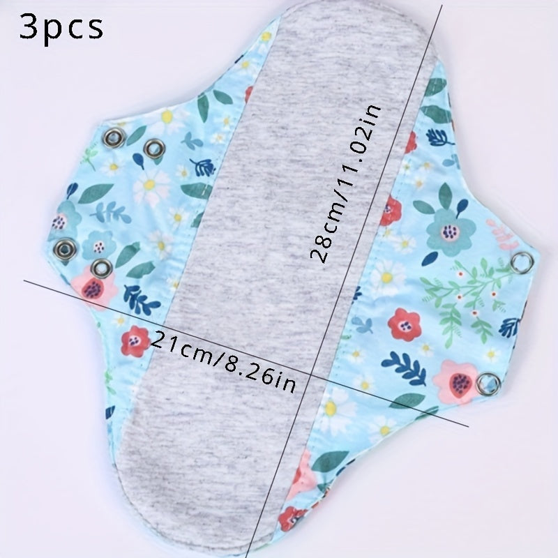 3pcs Graphene Washable Sanitary Pads for Women - Breathable & Reusable, Double-Layer Cotton with Floral Pattern | Ideal for Incontinence, Pregnancy & Elderly Care