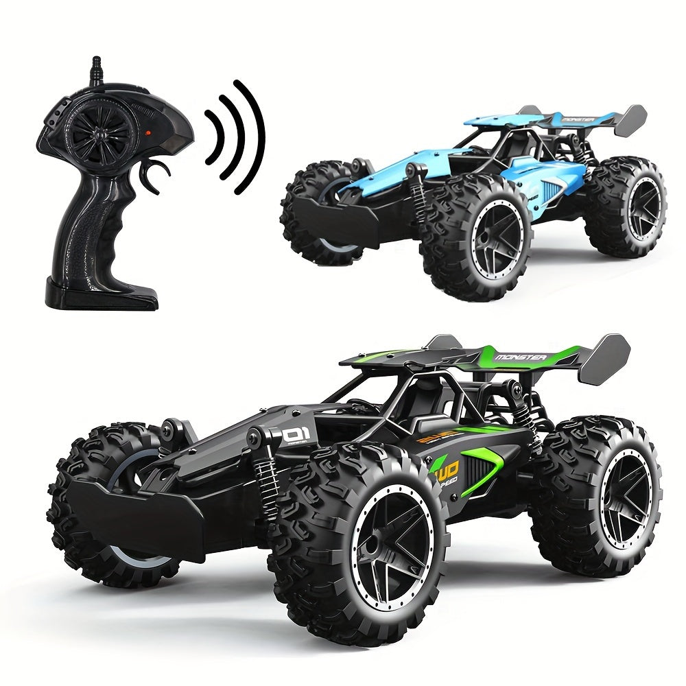 High-Speed remote control racing car with anti-collision & drift modes, USB rechargeable battery, 1:18 scale, off-road design, rubber tires.