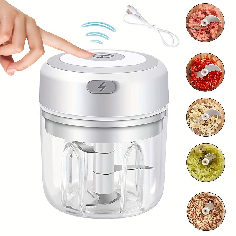 Upgrade your kitchen with this powerful Electric Food Chopper! This Wireless Portable Electric Chopper includes a Mini Electric Garlic Crusher, perfect for all your chopping needs. Also included is a USB Meat Grinder and Masher in 100/250ml sizes.