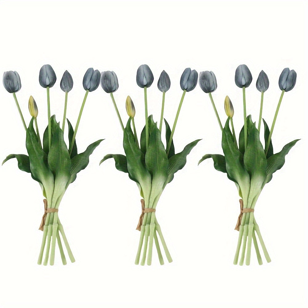 15pcs Real Touch Artificial Tulip Bouquet - Ideal for weddings, engagements, home, and garden decor. Vase not included.