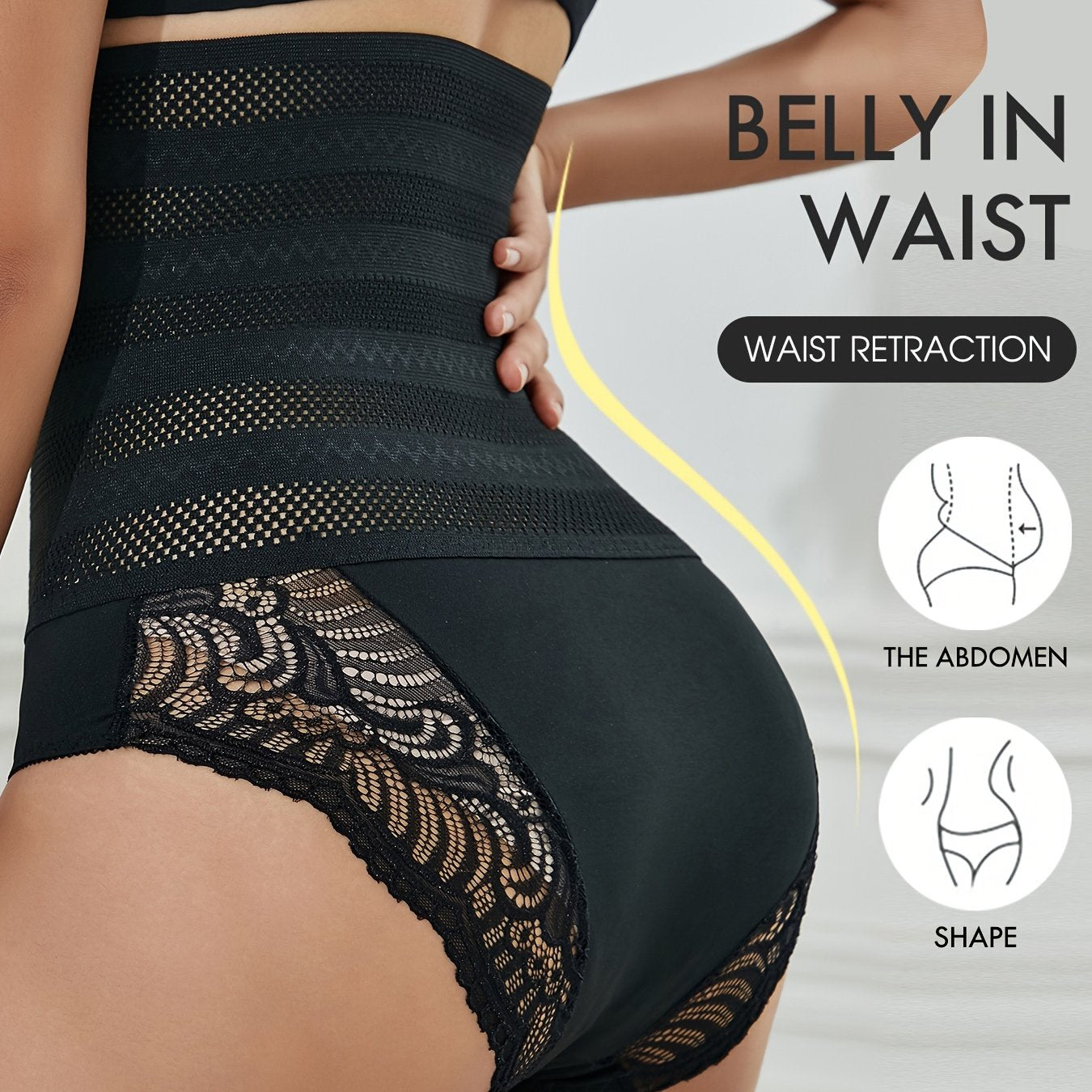 Lace panty with tummy control and butt lifting features for women.