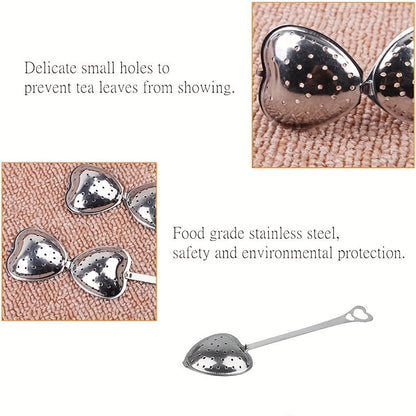 Heart-Shaped Tea Infuser made of Stainless Steel, featuring a Long Handle and Fine Mesh Strainer. Ideal for gifting during Christmas, Halloween, Thanksgiving, Valentine's Day, and Graduations.