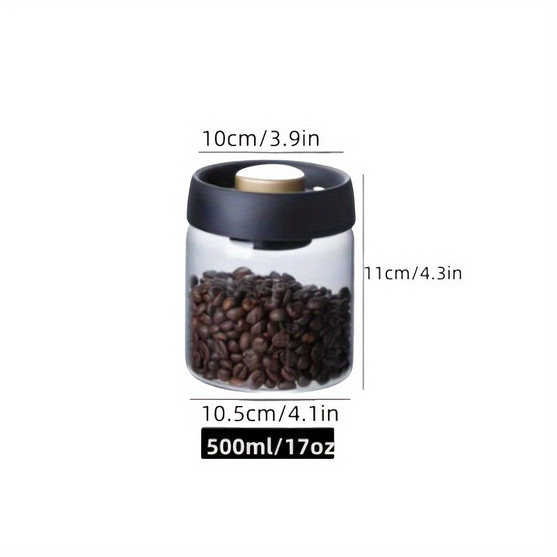 Airtight glass coffee canister for beans, grains, and tea, with vacuum seal lid, made of high borosilicate for home kitchen organization.