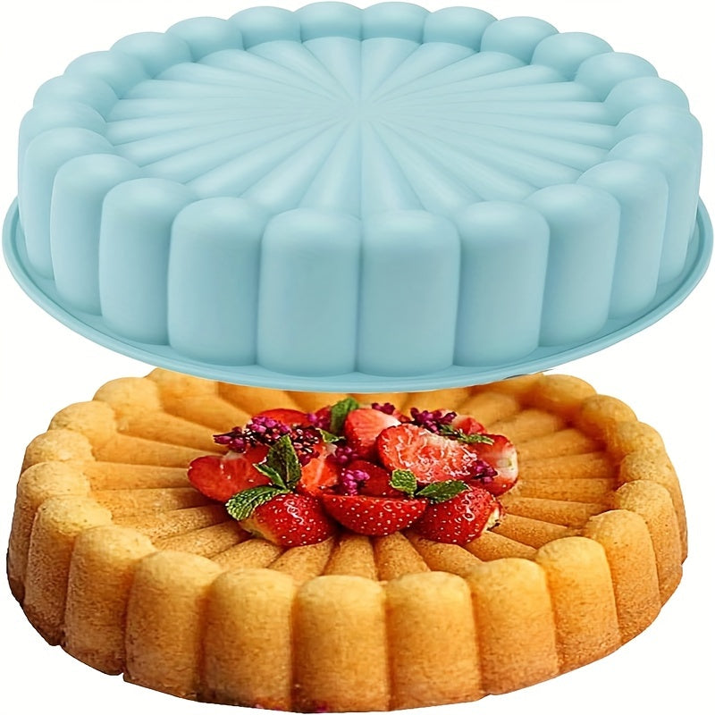 Clearance item: Silicone Charlotte Cake Pan - Reusable Mold Slot Cake Pan. Non-stick Round Silicone Mold for Strawberry Crisp, Cheese Cake, Brownie Tart, and Pie. Dimensions: 19.51*6.1 cm. Perfect addition to your kitchen supplies and accessories for