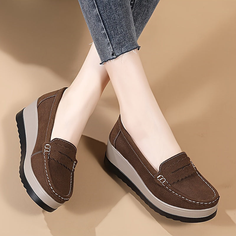 Women's comfy slip-on platform wedge loafers, lightweight soft sole walking shoes.