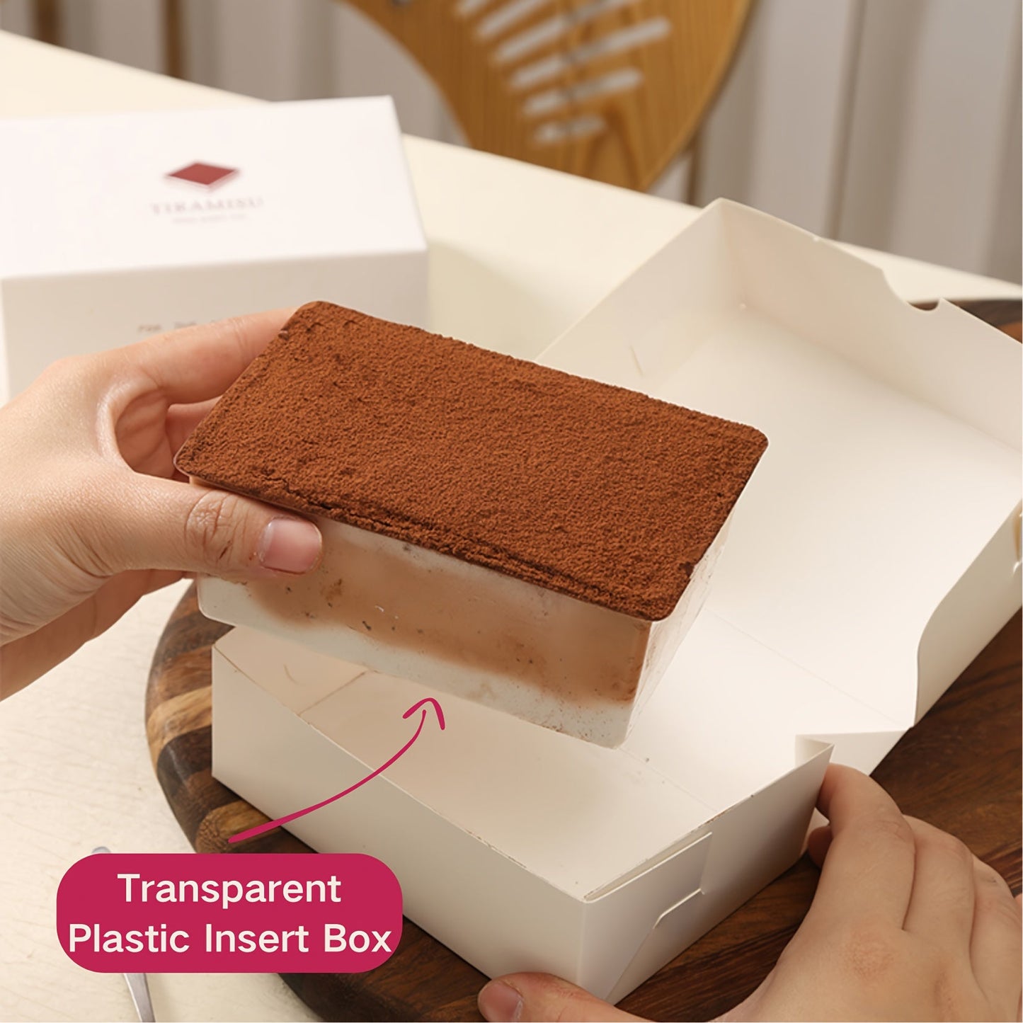 Tiramisu and Mousse Cake Dessert Packaging Box Set - Includes 5 or 10 Little Rectangle Boxes made of Paper Cardboard with Transparent Plastic Inserts. Perfect for Home Bakers and Chocolates. White Cardboard Gift Box for Bakery Take Out.