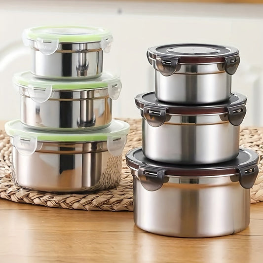 Set of 3 Stainless Steel Food Storage Containers with Lids - Perfect for Adults, Salad Dressings, Snacks, and More! Leakproof, Reusable, and Ideal for Refrigerator Preservation. Includes Seal Bowls, Crisper Case, Food Savers Cases, Bento Boxes, and More!