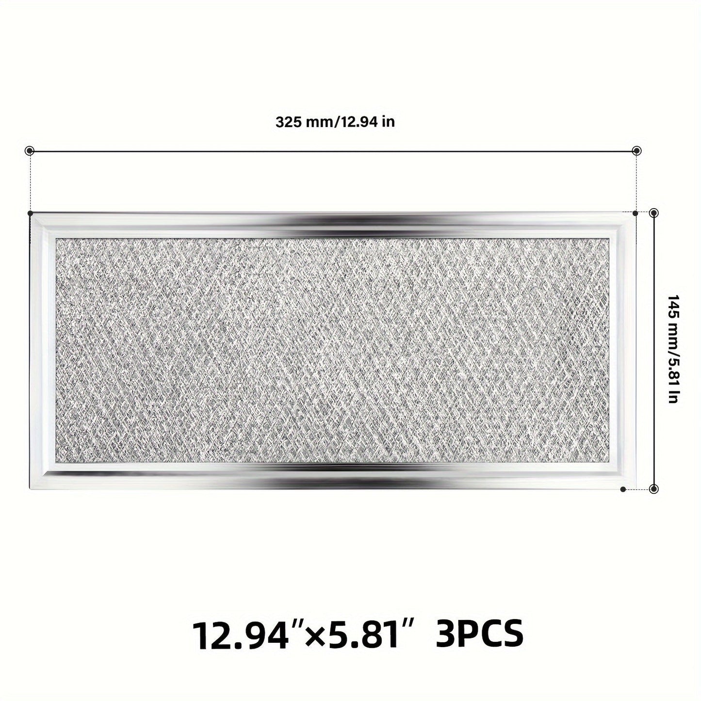 Mikroto'lqinli pechka filtrini 5.81 dyuym x 12.94 dyuym o'lchamdagi W10208631A mikroto'lqinli pechka filtrlarining 3 dona to'plami bilan almashtiring.