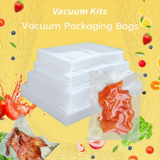 Fifty vacuum sealer bags with mesh pattern for storing cooked and prepared meals to keep food fresh in the kitchen. Essential for meal preparation and storage.