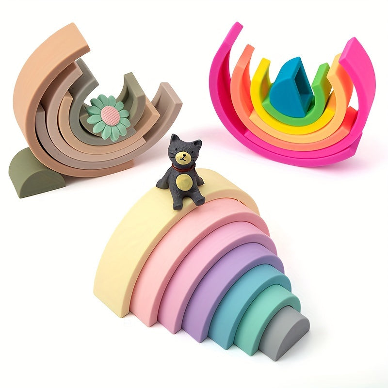 TYRY.HU Silicone Rainbow Stacking Toy - Safe for Children, Educational Nesting Puzzle for Kids | Great Holiday Gift for Christmas & Thanksgiving, Available in 7/10 Tiers